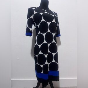 Black and White Polka Dot Dress with Blue Accents